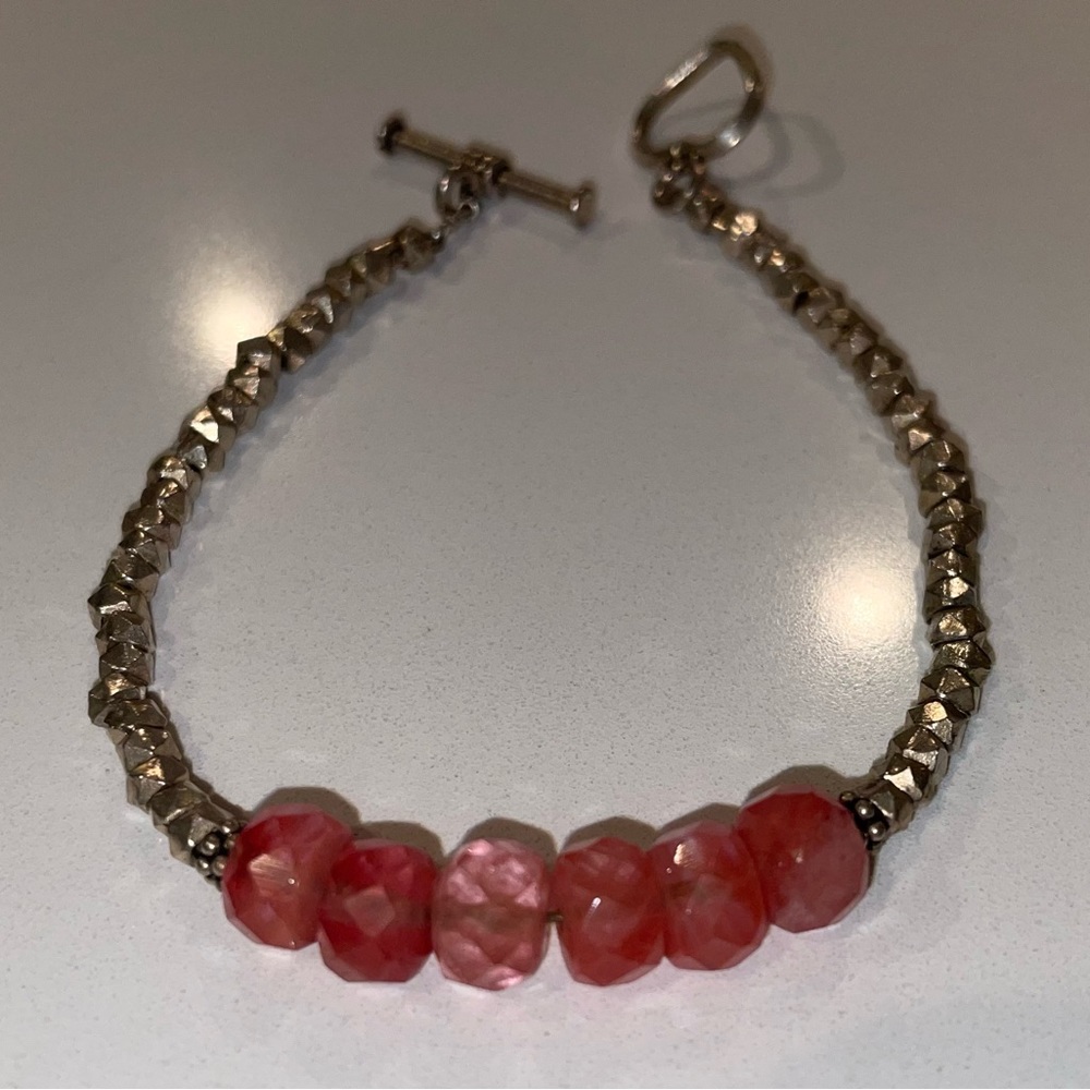 Bracelet With Cherry Quartz and Sterling Silver Beads and Heart Toggle Closure